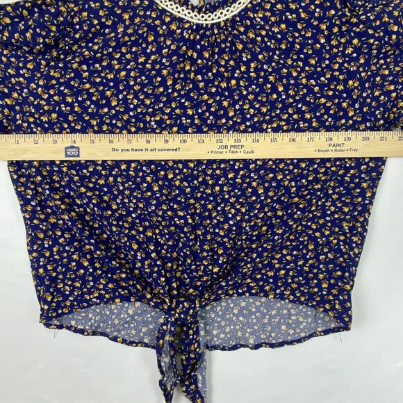 Blue Floral Print Half Sleeve Top Rayon Blouse Women Size L - Picture 4 of 10